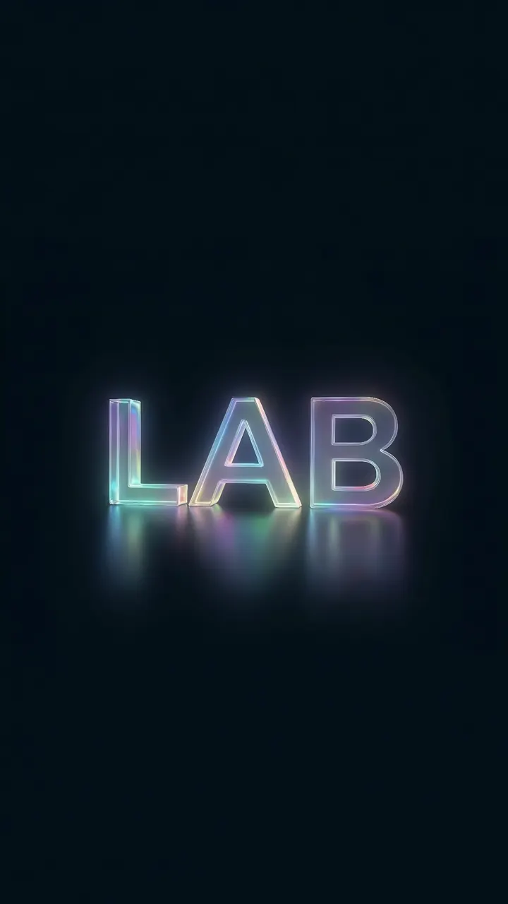 The chrome LAB mark in cool prism light